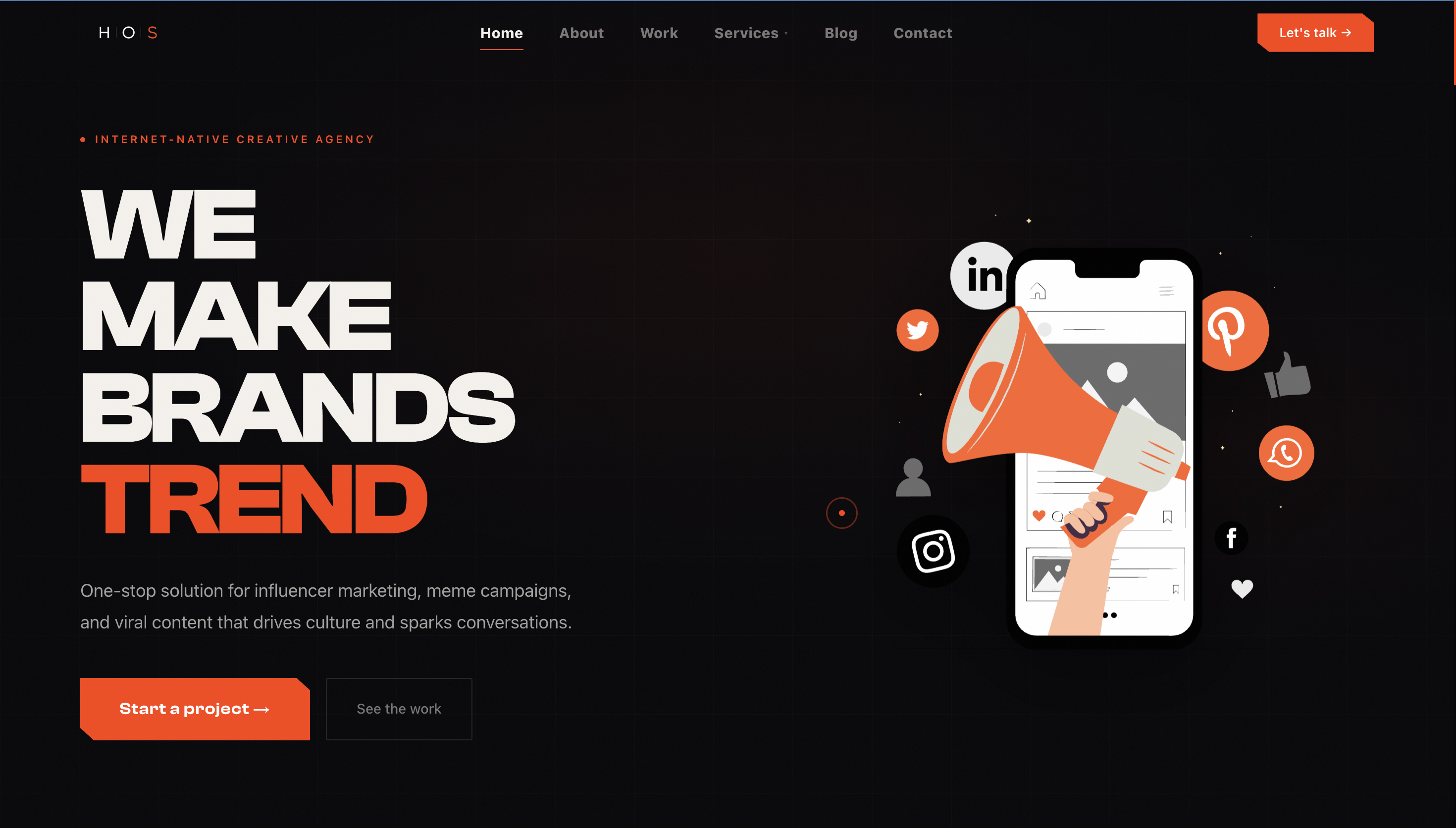 House Of Social creative agency website desktop experience designed by CrestBytes
